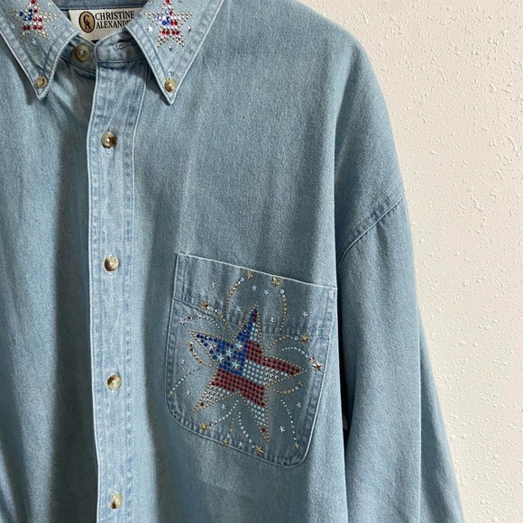 Vintage 90s Christine Alexander American Bedazzle Button Down Shirt - Picture 3 of 7